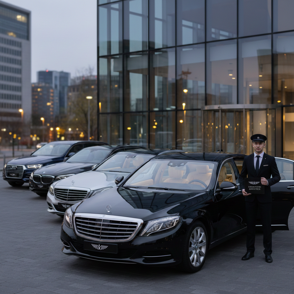 Professional chauffeur standing beside a black luxury sedan representing the Best Chauffeur Service In Sydney.